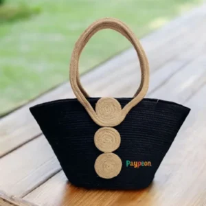 Elegant Black & Beige Jute Tote